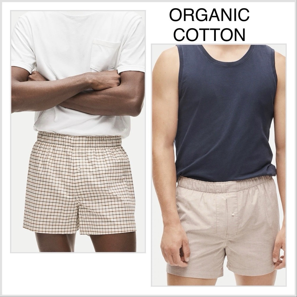 NWT LOT of 2 J CREW Organic Cotton Boxers Underwear Men's Medium Plaid / Brown